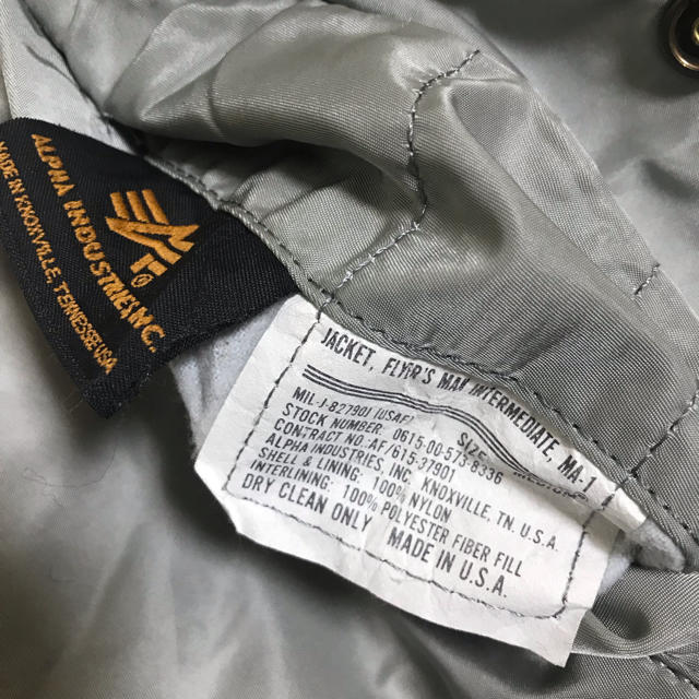 ALPHA INDUSTRIES - ALPHA アルファ MA-1 グレー MADE IN USA M ALPHA INDUSTRIES - ALPHA アルファ MA-1 グレー MADE IN USA M