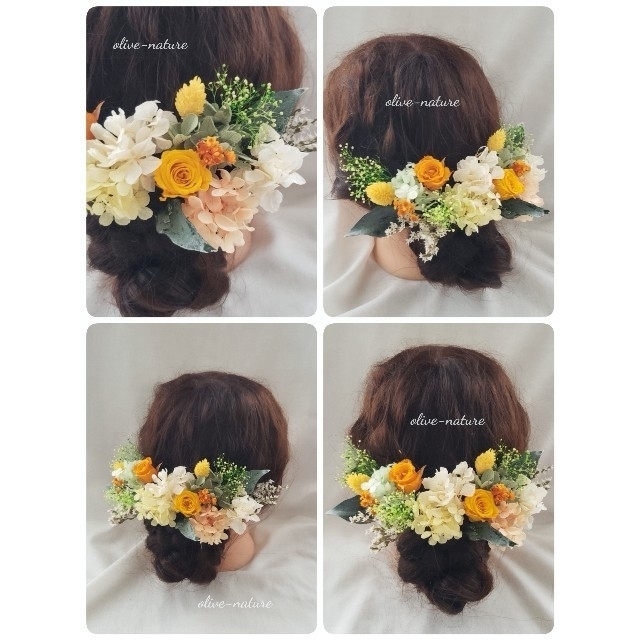 【mina様専用】バラ変更ヘッドドレス～ローズのオレンジイエローstyle～  レディースのヘアアクセサリー(バレッタ/ヘアクリップ)の商品写真