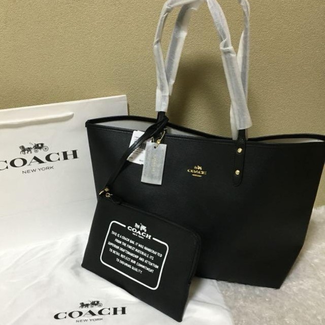 28cmマチ【新品/未使用/正規品】COACH/トートバッグ/リバーシブル/黒/白