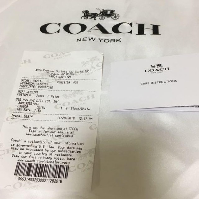 28cmマチ【新品/未使用/正規品】COACH/トートバッグ/リバーシブル/黒/白