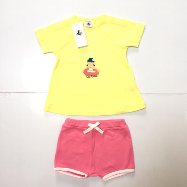 PETIT BATEAU(プチバトー)のぴこ様専用 プチバトー 18m セットアップ イエロー×ピンク キッズ/ベビー/マタニティのベビー服(~85cm)(パジャマ)の商品写真