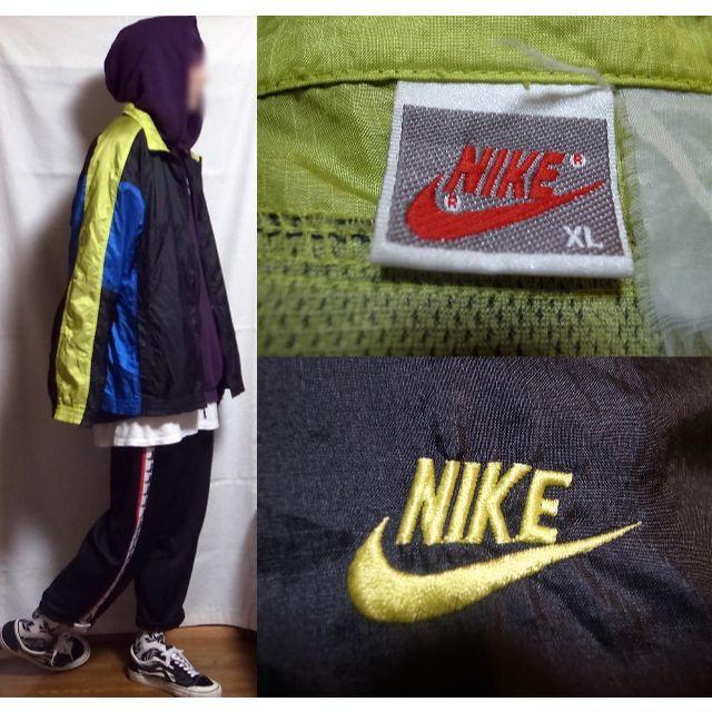 NIKE(ナイキ)のナイキ 銀タグ 90s ヴィンテージ ナイロンジャケット 黒 青 ライム メンズのジャケット/アウター(ナイロンジャケット)の商品写真