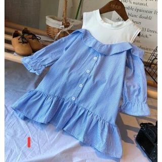 ザラキッズ(ZARA KIDS)のショルダーカットワンピース　ブルー　110(ワンピース)