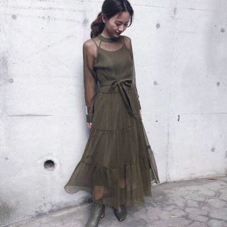 アメリヴィンテージ(Ameri VINTAGE)のAMERI / SHIRRING SHEER DRESS(ロングドレス)