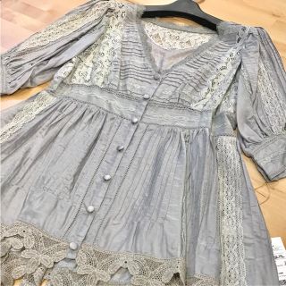 ☆NINE ナイン☆シルクコットンチュニックカーデ/ブルーグレー/新品・未使用♪