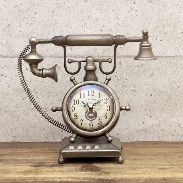 アメリカン レトロ クロック 古電話 置き時計 アンティーククロック
