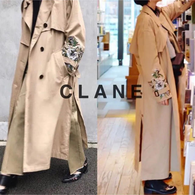 美品 CLANE 刺繍トレンチコートベージュ着丈