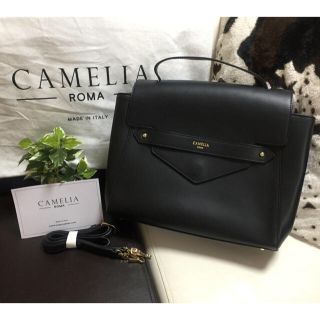 バーニーズニューヨーク(BARNEYS NEW YORK)のCAMELIA ROMA/カメリアローマ レザーハンドバッグ  ブラック(ハンドバッグ)