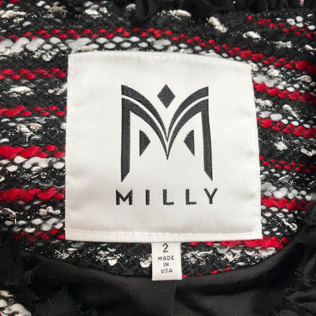 Milly(ミリー)のmilly ミリー ツィード ジャケット レッド×ブラック レディースのジャケット/アウター(ノーカラージャケット)の商品写真