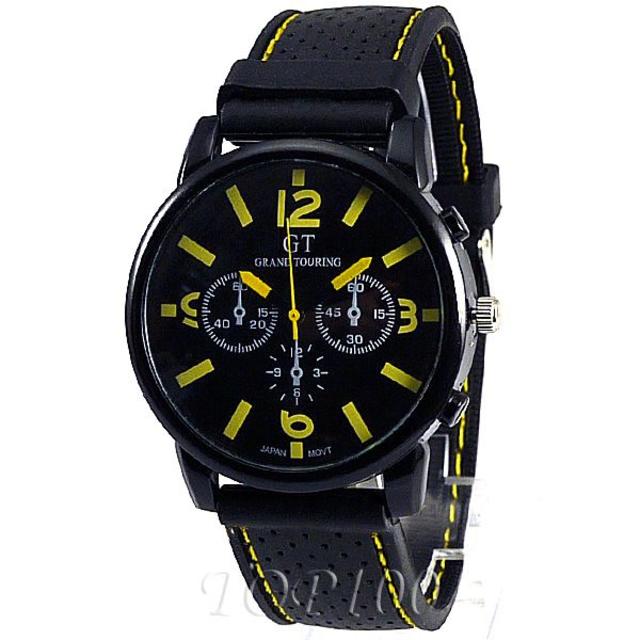 腕時計 メンズ 黒 黄 ブラック イエロー ラバー 激安!! 0038 メンズの時計(腕時計(アナログ))の商品写真