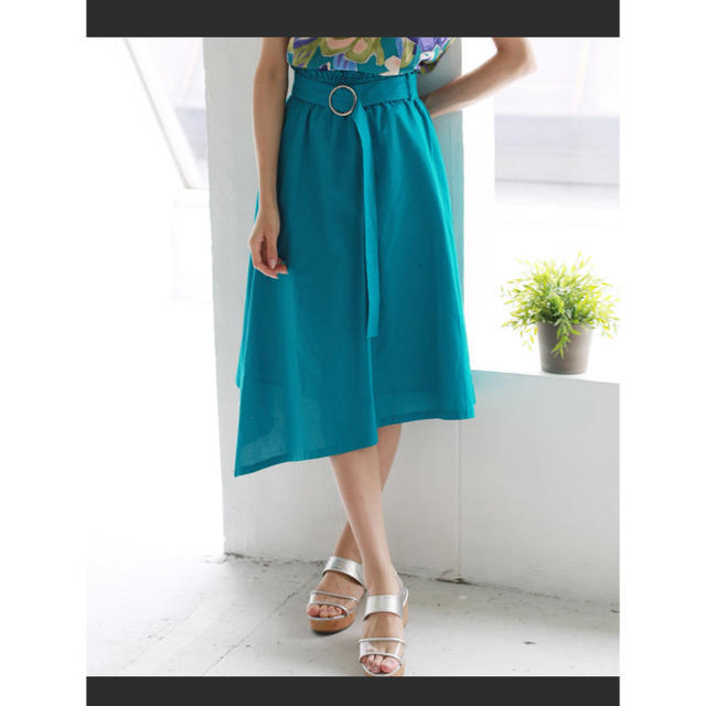 ベルト付き 変形スカート レディースのスカート(ひざ丈スカート)の商品写真