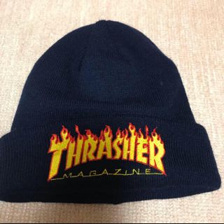 スラッシャー(THRASHER)のスラッシャー THRASHER ファイヤー ニット帽子 ビーニー　ネイビー　紺(ニット帽/ビーニー)