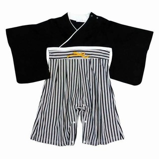 80 袴ロンパース 黒×白(和服/着物)