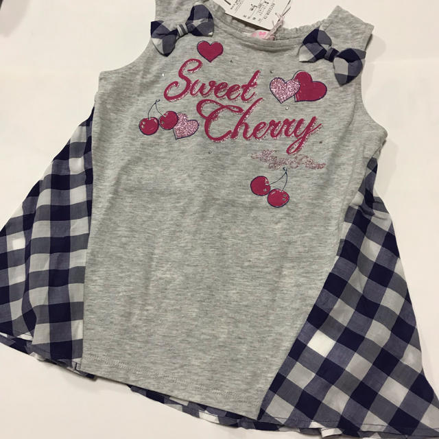 mezzo piano(メゾピアノ)のチェリーギンガムタンクトップ キッズ/ベビー/マタニティのキッズ服女の子用(90cm~)(Tシャツ/カットソー)の商品写真