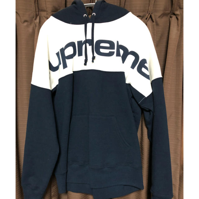 supreme blocked hoodie navy パーカー