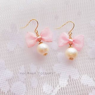 リボン＆コットンパール🎀ピアス(ピアス)