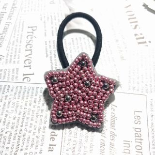 ピンクスターのビーズ刺繍ヘアゴム(ヘアアクセサリー)