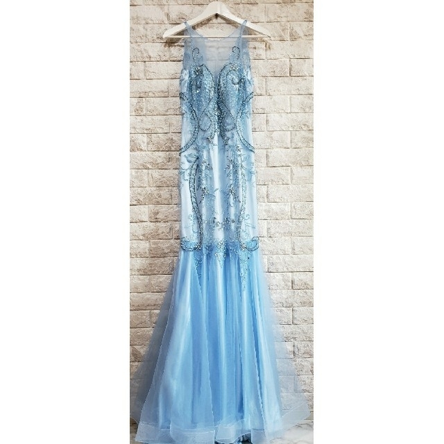 限定1点!!マーメイド　ブルー　ビジュー　ロングドレス レディースのフォーマル/ドレス(ロングドレス)の商品写真