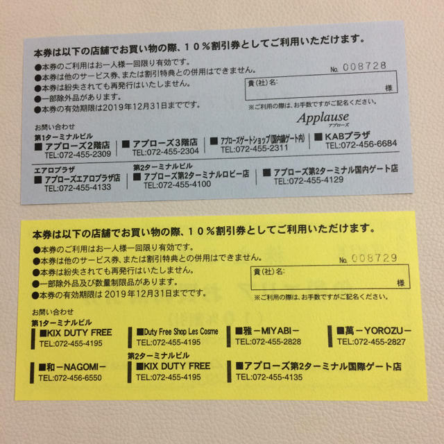 関西国際空港 お買い物割引券 2枚 チケットの優待券/割引券(ショッピング)の商品写真