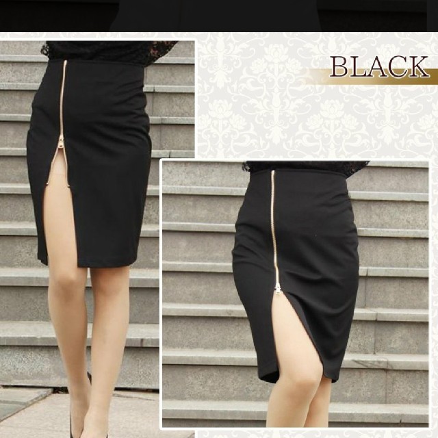 ブラックタイトスカート レディースのスカート(ひざ丈スカート)の商品写真