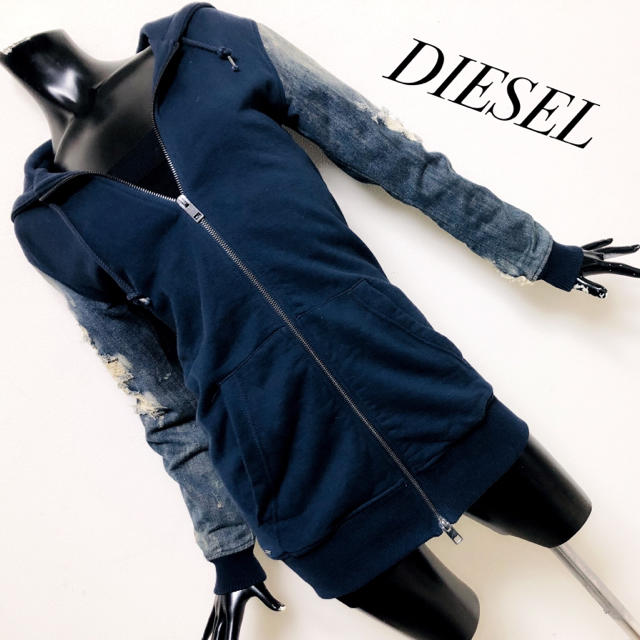 新品、未使用☆DIESEL★グレー×袖♪デニムパーカー