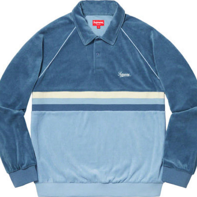 supreme Stripe Velour Raglan L/S Poloポロシャツ