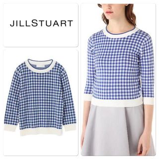 ジルスチュアート(JILLSTUART)の1.６万 ジルスチュアート ギンガムチェックニット 7部袖 ブルー M(ニット/セーター)