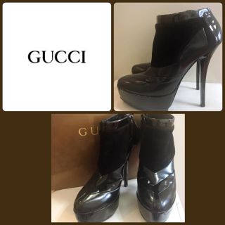 グッチ(Gucci)のGUCCI ブラックレザー  ショートブーツ(ブーティ)