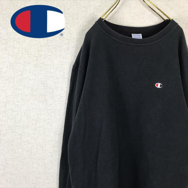 Champion(チャンピオン)の90s Champion チャンピオン ワンポイント 刺繍ロゴ  ブラック メンズのトップス(スウェット)の商品写真