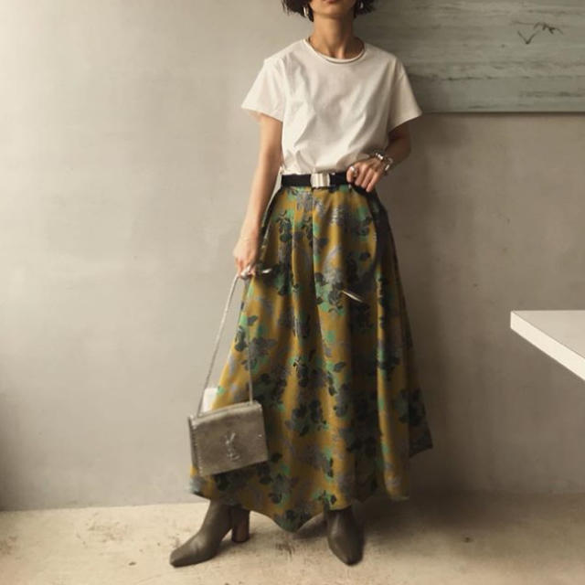 BERRY JACQUARD BELT SKIRT ameriロングスカート