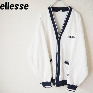 エレッセ(ellesse)の【人気】エレッセ ワンポイントロゴカーディガン ホワイトxネイビー サイズL(カーディガン)