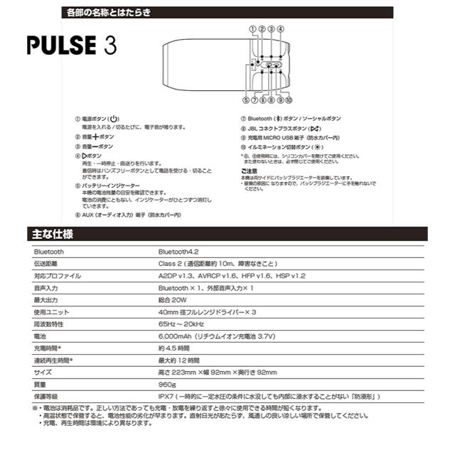 JBL JBL Bluetoothスピーカー PULSE3 新品未使用 スマホ/家電/カメラのオーディオ機器(スピーカー)の商品写真