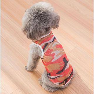 小型犬用 メッシュタンクトップ 迷彩柄 レッド色 Mサイズ(犬)