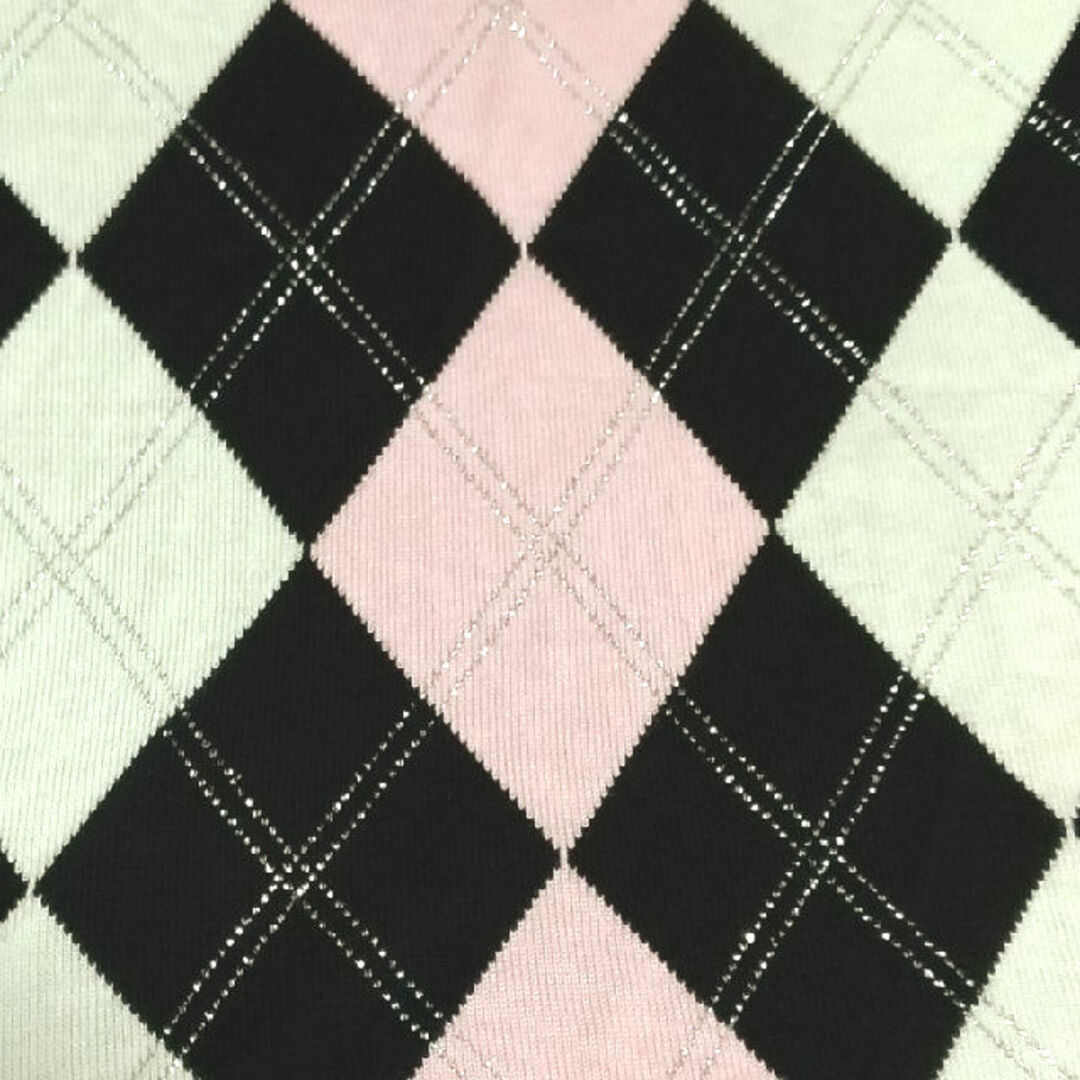 アーガイル　ノースリーブ　ニット　黒　ピンク レディースのトップス(カットソー(半袖/袖なし))の商品写真