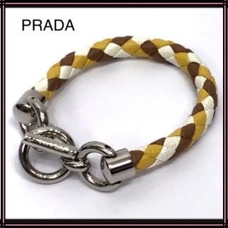 プラダ(PRADA)の超超美品 PRADA プラダ レザー 編み込みデザイン ブレスレット (ブレスレット/バングル)