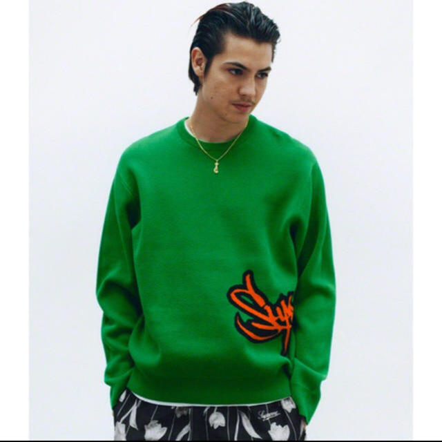 Supreme tag logo sweater 緑 L