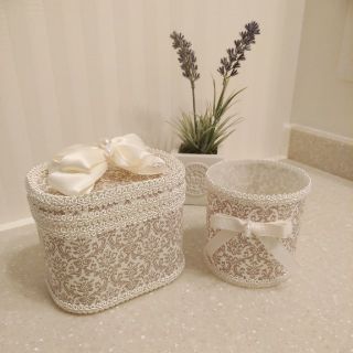 ローラアシュレイ(LAURA ASHLEY)の♡ふた付き小物入れ　小物入れ　セット♡ハンドメイド♡ダマスク柄♡(小物入れ)