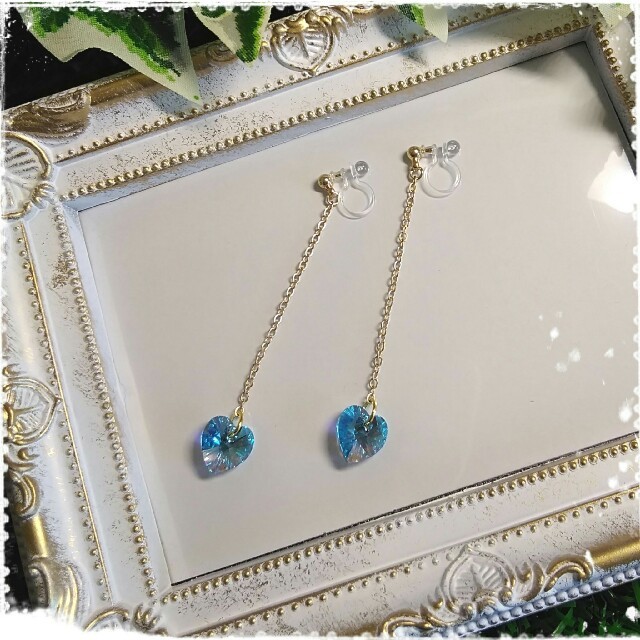 SWAROVSKI(スワロフスキー)の春のきらめき♡ハートスワロのロングイヤリング＆ピアス♡ ハンドメイドのアクセサリー(イヤリング)の商品写真