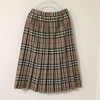 バーバリー(BURBERRY)の古着 BURBERRYS プリーツ スカート チェック ウール ブラウン(ひざ丈スカート)