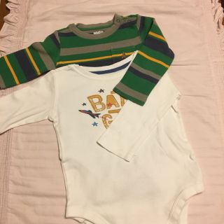 ベビーギャップ(babyGAP)のbeby gap 80㎝ ロンパース 2枚 白 ボーダー 男の子(ロンパース)