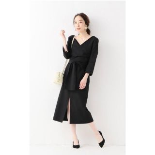 スピックアンドスパン(Spick & Span)のNOBLE♡今季♡クロスリボンワンピース♡ブラック(ひざ丈ワンピース)