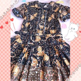 ピンクハウス♡お花とクマさんバスケット柄ワンピース♡くまさん