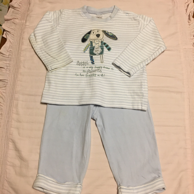 NEXT(ネクスト)のパジャマ ネクスト 80㎝ 水色 ボーダー キッズ/ベビー/マタニティのベビー服(~85cm)(パジャマ)の商品写真