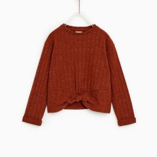 ザラキッズ(ZARA KIDS)の新品 ZARA ザラ kids キッズ 152㎝ リブ トップス ブラウン (Tシャツ/カットソー)