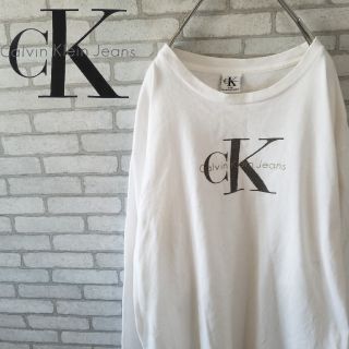 カルバンクライン(Calvin Klein)のUSA製 カルバンクライン  ロングTシャツ ビックロゴ ホワイト(Tシャツ/カットソー(七分/長袖))