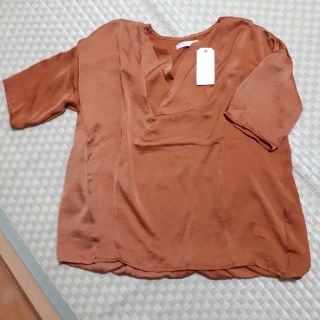 ショコラフィネローブ(chocol raffine robe)の【送料込】新品未使用タグ付き カシュクール切替七分袖ブラウス オレンジ(シャツ/ブラウス(長袖/七分))