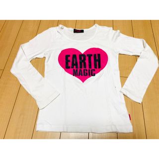 アースマジック(EARTHMAGIC)のアースマジック 150 ハート柄 長袖ロンT 白(Tシャツ/カットソー)