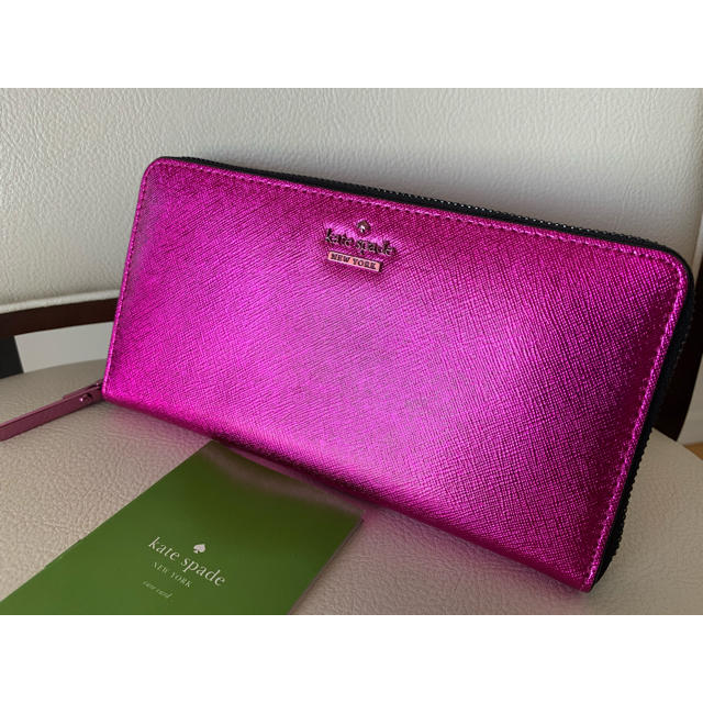 kate spade new york(ケイトスペードニューヨーク)の新作 正規品♡Kate Spade ♡クロスハッチレザー長財布メタリックピンク レディースのファッション小物(財布)の商品写真