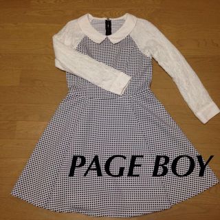 ページボーイ(PAGEBOY)のレース袖ギンガムチェックワンピース(ひざ丈ワンピース)