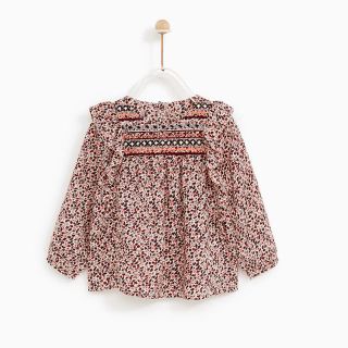 ザラキッズ(ZARA KIDS)のザラベイビー フラワー 刺繍 フリルブラウス(ブラウス)